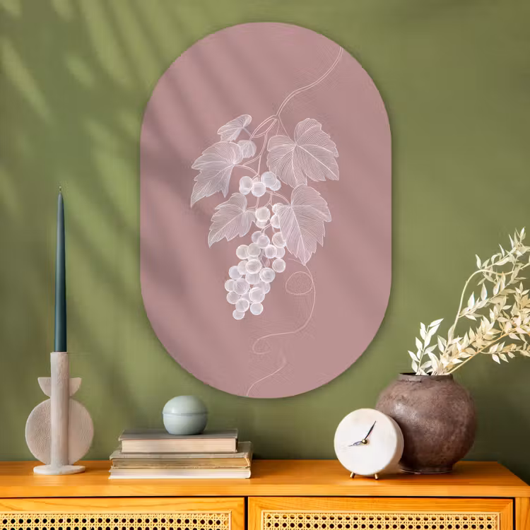 Muurovaal Glas – Tros - Druiven - Illustratie - Bladeren — 2