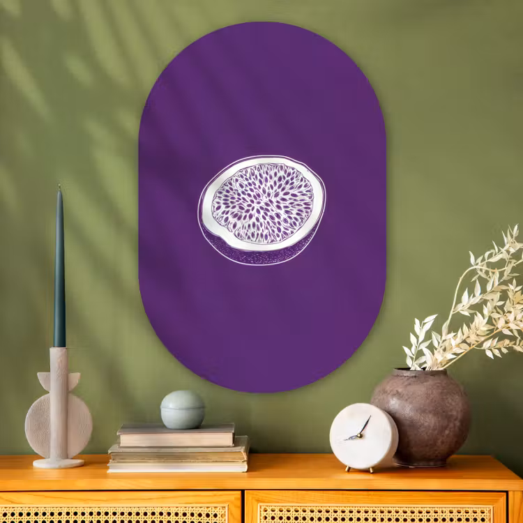 Muurovaal Glas – Passievrucht - Zaadjes - Paars - Minimalistisch — 2