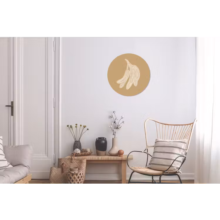 Wandcirkel - aluminium - Bananen - Beige - Lijntekening - Minimalistisch — 2