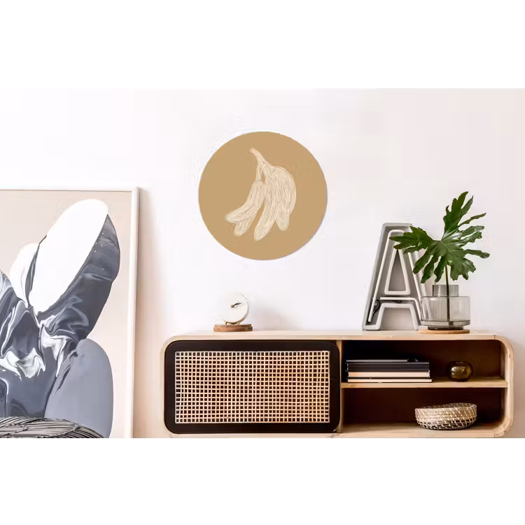 Wandcirkel - aluminium - Bananen - Beige - Lijntekening - Minimalistisch — 3