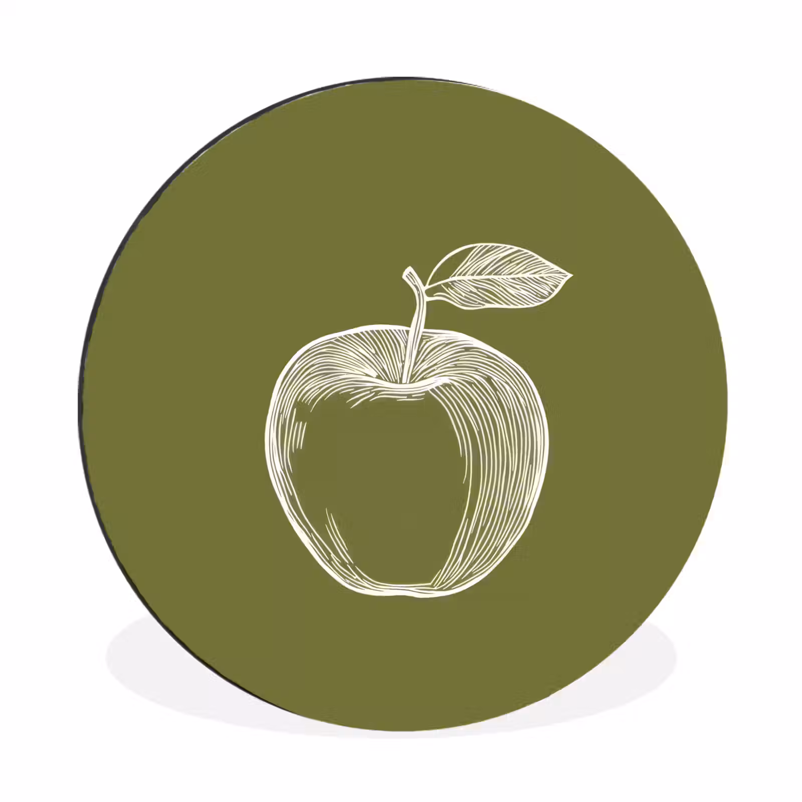 Wandcirkel - aluminium - Lijntekening - Appel - Olijfgroen - Blaadje — 1