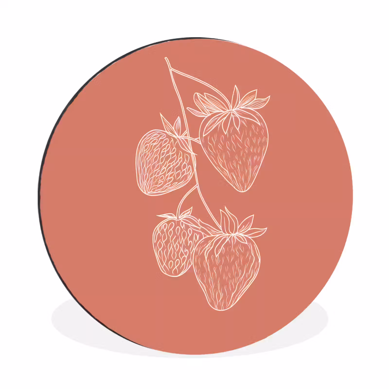 Wandcirkel - aluminium - Minimalistisch - Illustratie - Aardbei - Tak — 1