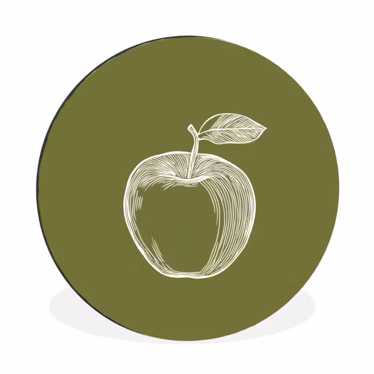 Wandcirkel - aluminium - Lijntekening - Appel - Olijfgroen - Blaadje — 1
