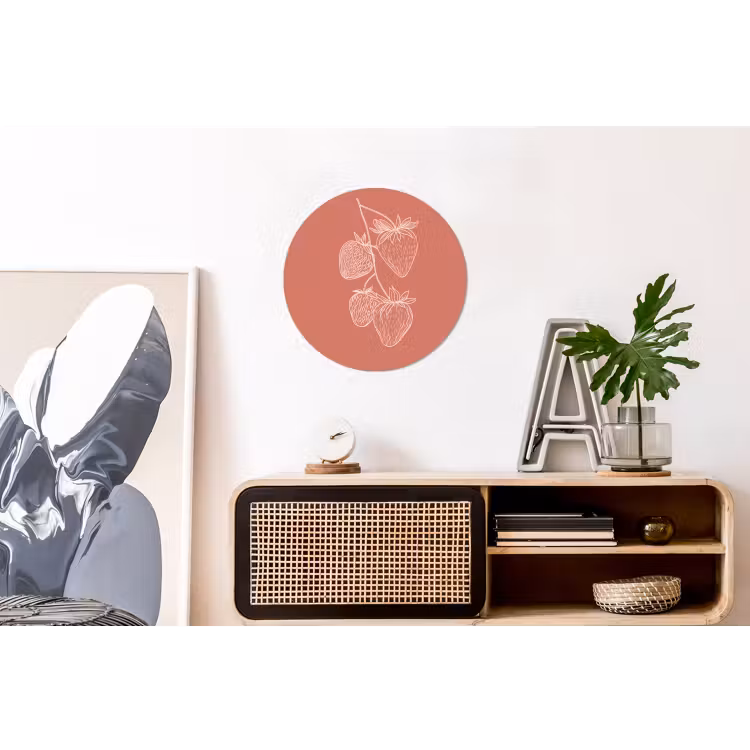 Wandcirkel - aluminium - Minimalistisch - Illustratie - Aardbei - Tak — 3