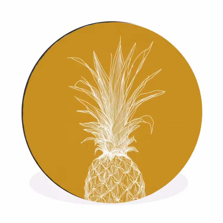 Wandcirkel - aluminium - Lijnillustratie - Ananas - Bladkroon - Okergeel — 1