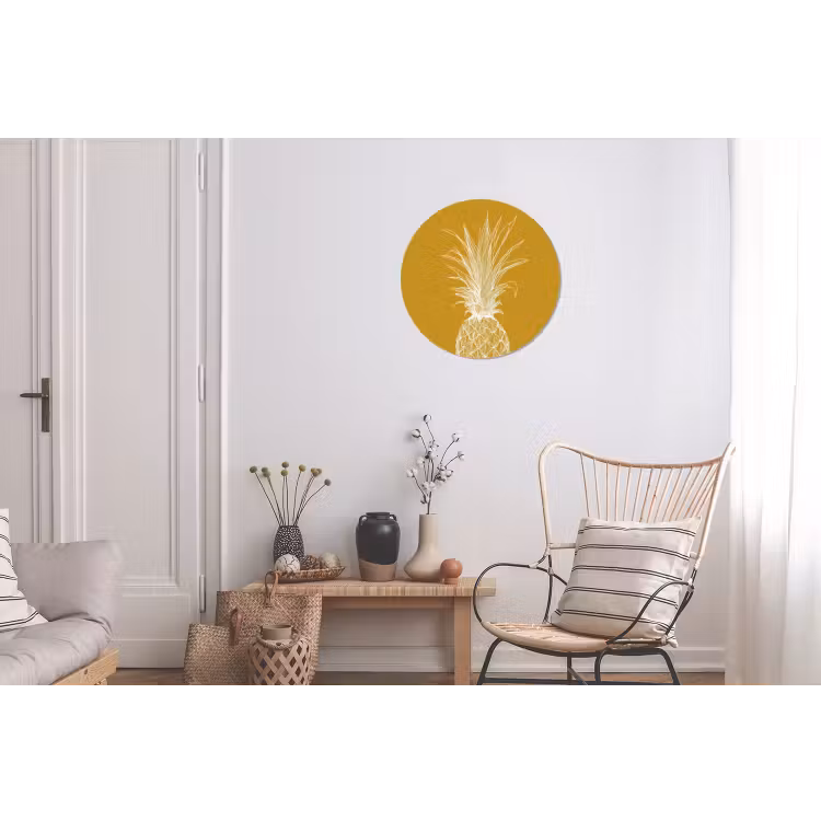 Wandcirkel - aluminium - Lijnillustratie - Ananas - Bladkroon - Okergeel — 2