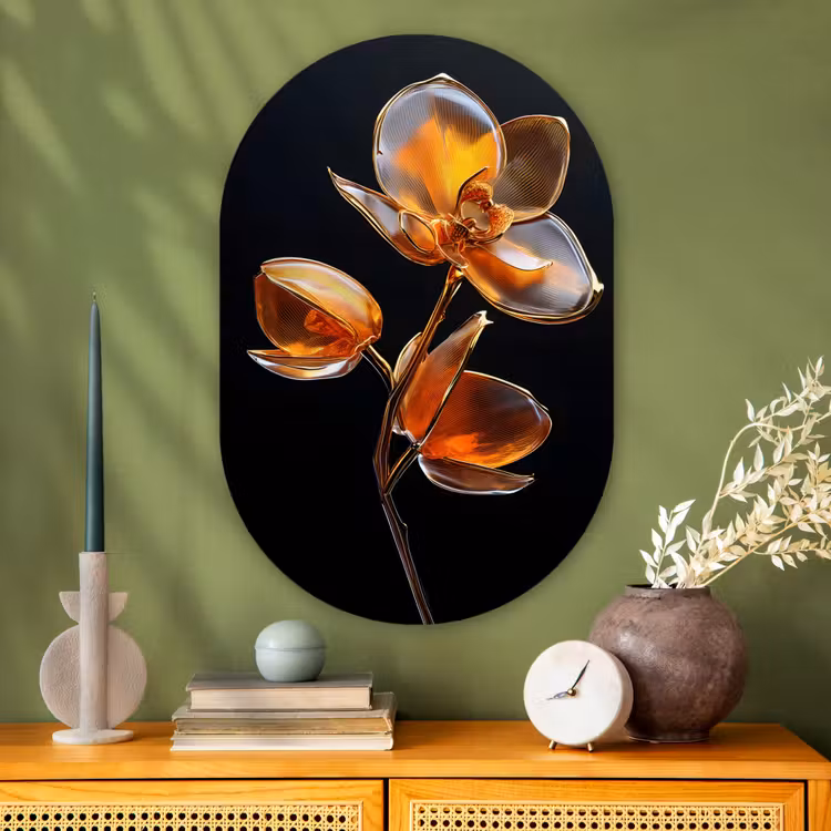 Muurovaal Glas – Bloem - Orchidee - Oranje — 2