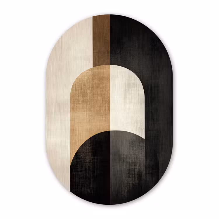 Muurovaal Glas – Abstracte Bogen Beige Zwart