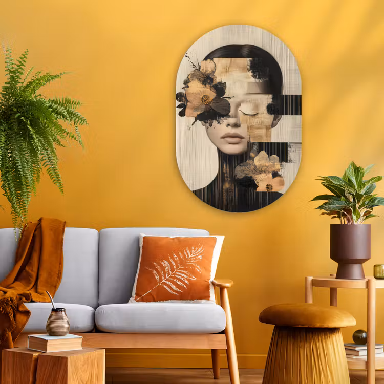 Muurovaal Glas – Abstract Vrouwenportret met Bloemen Collage — 3