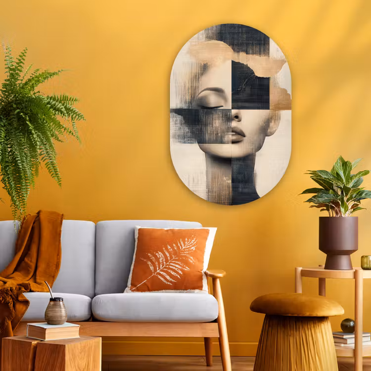Muurovaal Glas – Abstract Vrouwenportret Beige — 3