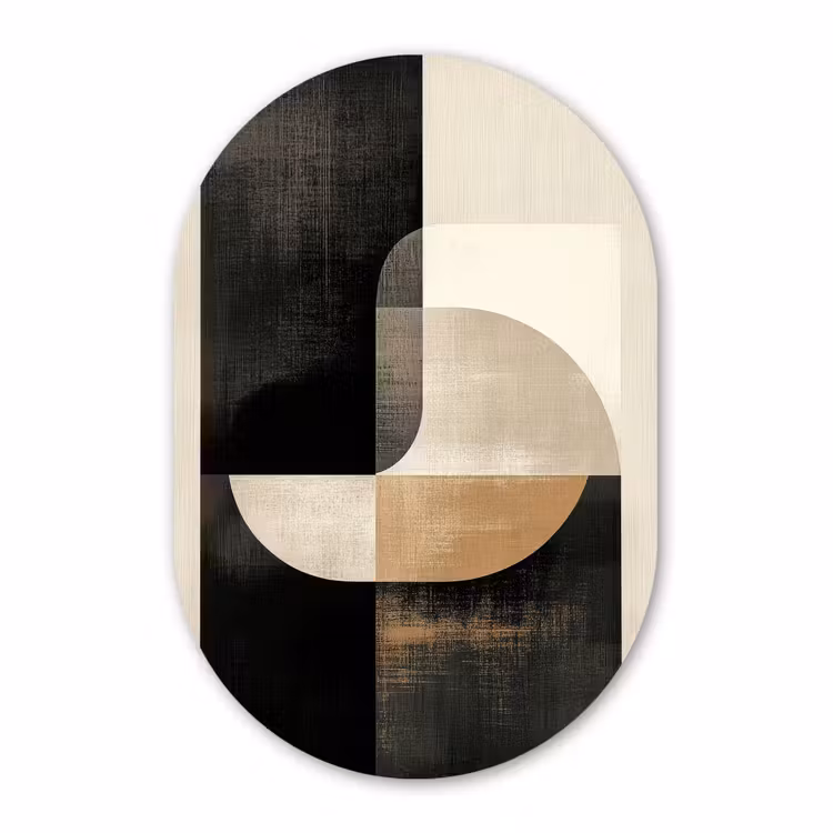 Muurovaal Glas – Abstracte Geometrische Vormen Beige Zwart
