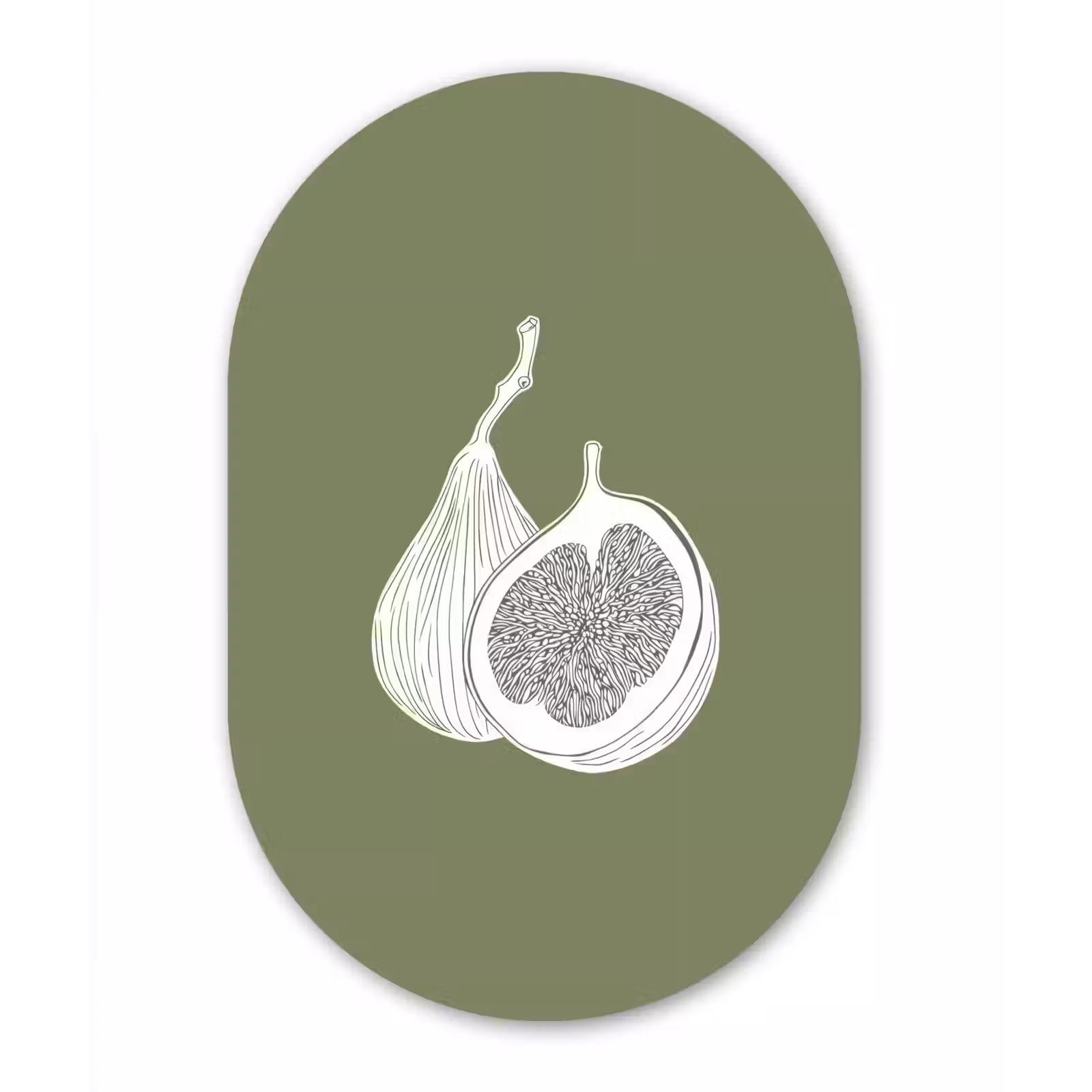 Muurovaal Glas – Vijgen - Minimalistisch - Getekend - Mosgroen — 1