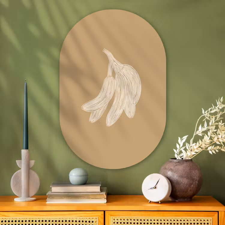 Muurovaal Glas – Bananen - Beige - Lijntekening - Minimalistisch — 2