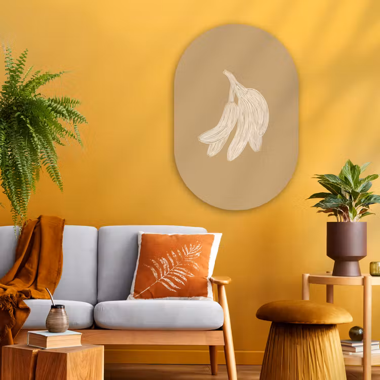 Muurovaal Glas – Bananen - Beige - Lijntekening - Minimalistisch — 3