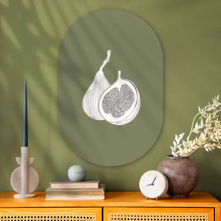 Muurovaal Glas – Vijgen - Minimalistisch - Getekend - Mosgroen — 2