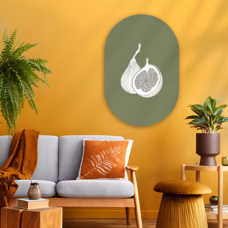 Muurovaal Glas – Vijgen - Minimalistisch - Getekend - Mosgroen — 3