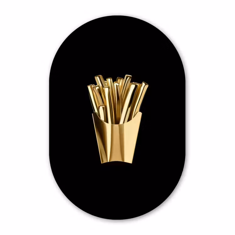 Muurovaal Glas – Friet - Goud - Chrome - Eten