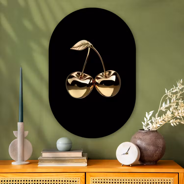 Muurovaal Glas – Kersen - Zwart - Goud - Chrome — 2