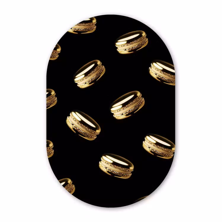 Muurovaal Glas – Macarons - Patroon - Goud - Zwart