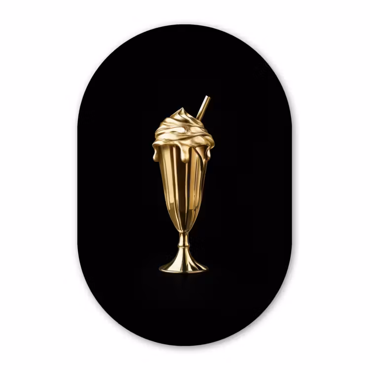 Muurovaal Glas – Milkshake - Goud - Drinken - Zwart