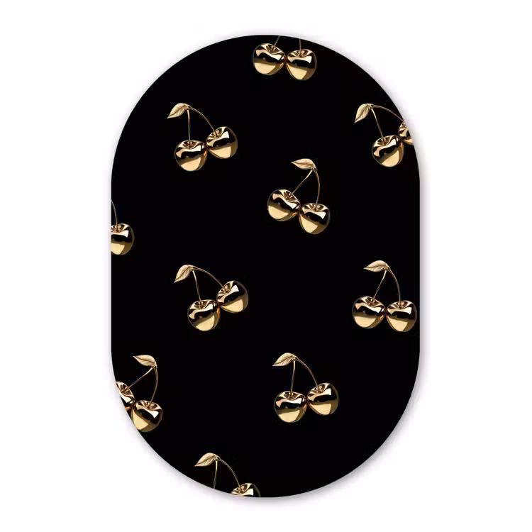 Muurovaal Glas – Patroon - Kersen - Goud - Chrome
