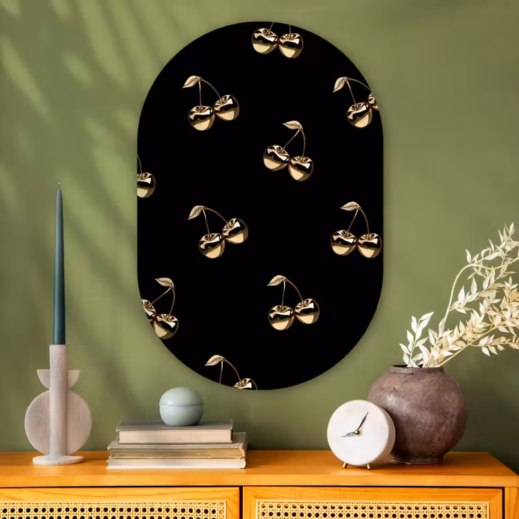 Muurovaal Glas – Gouden Kersen Patroon — 2