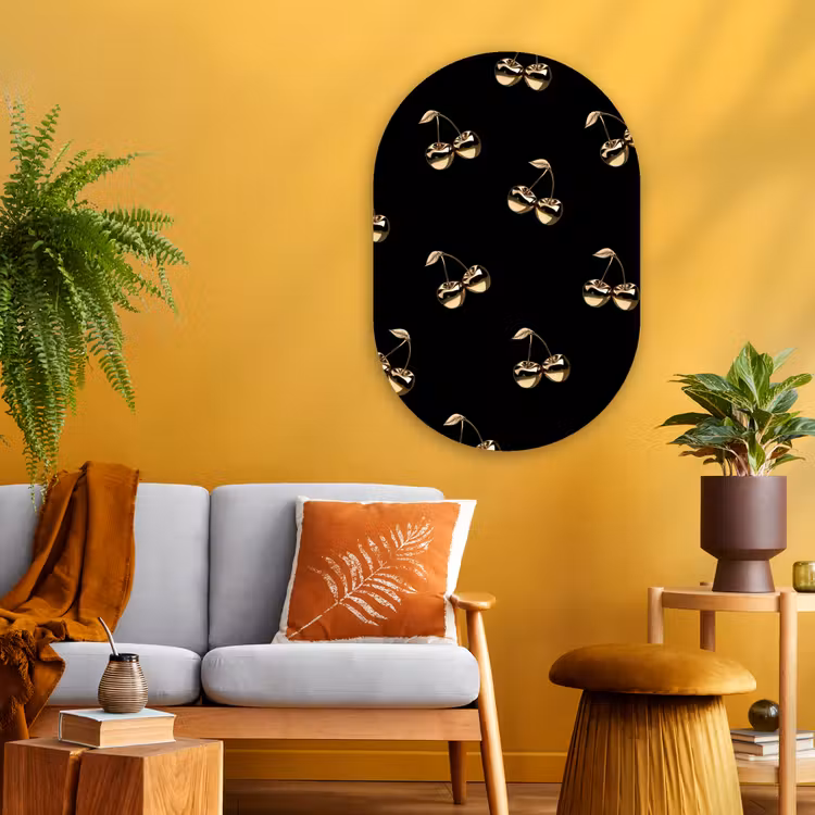 Muurovaal Glas – Gouden Kersen Patroon — 3