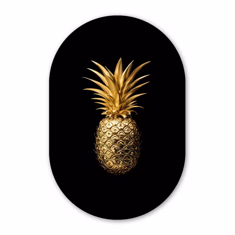 Muurovaal Glas – Ananas - Zwart - Goud - Luxe — 1