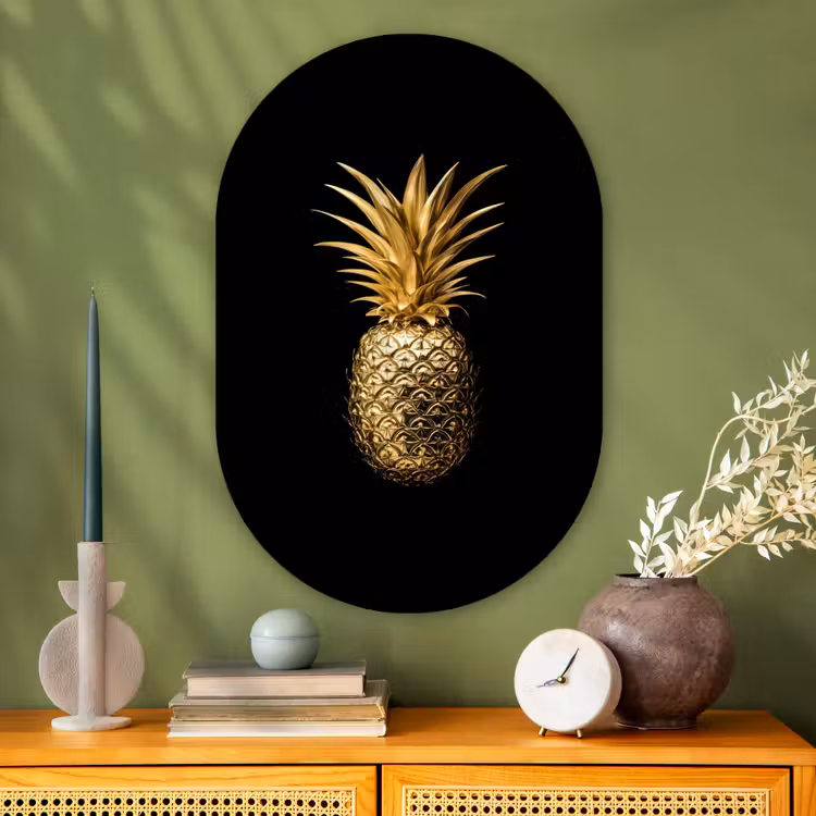 Muurovaal Glas – Ananas - Zwart - Goud - Luxe — 2