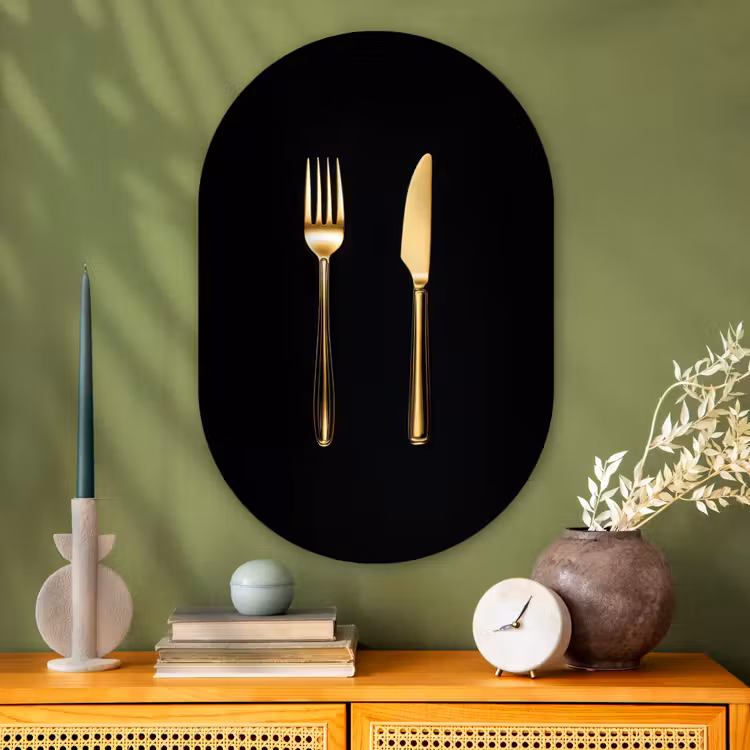 Muurovaal Glas – Gouden Vork en Mes — 2