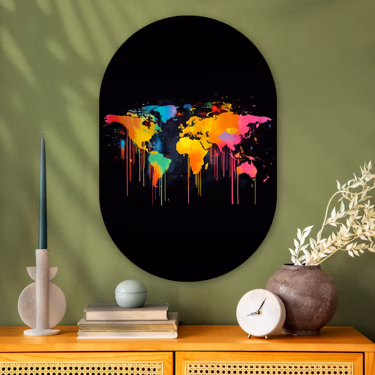 Muurovaal Glas – Wereldkaart - Verf - Kleurrijk - Graffiti - Wereld — 2