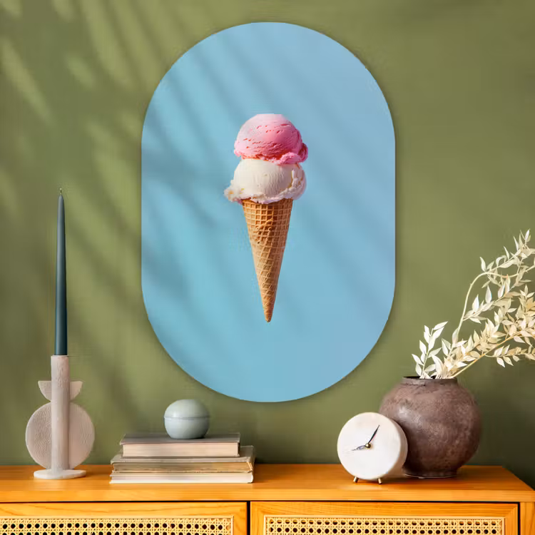 Muurovaal Glas – Bolletjes - Schepijs - Hoorntje - Blauw — 2