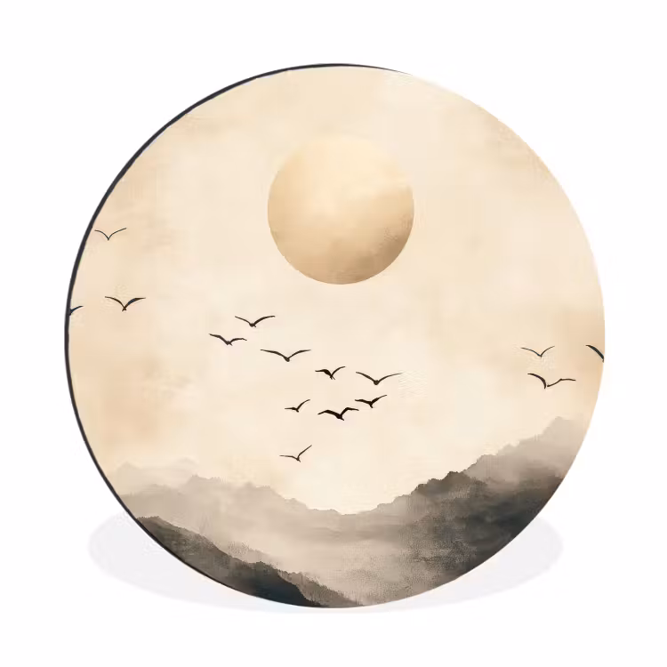 Wandcirkel - aluminium - Landschap - Japandi - vogel — 1
