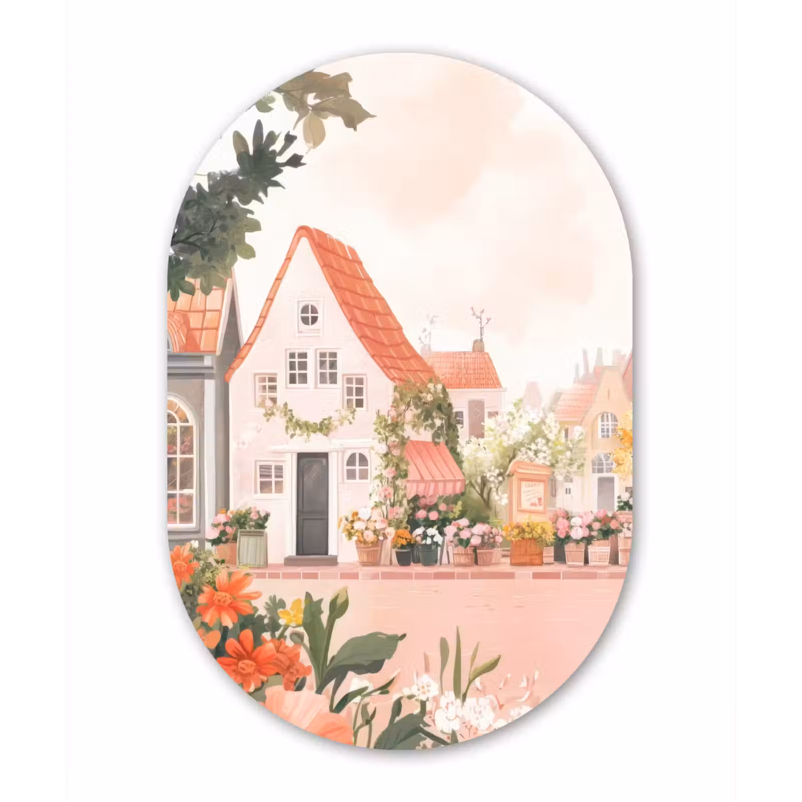 Muurovaal Glas – Bloemen - Huizen - Dorp — 1