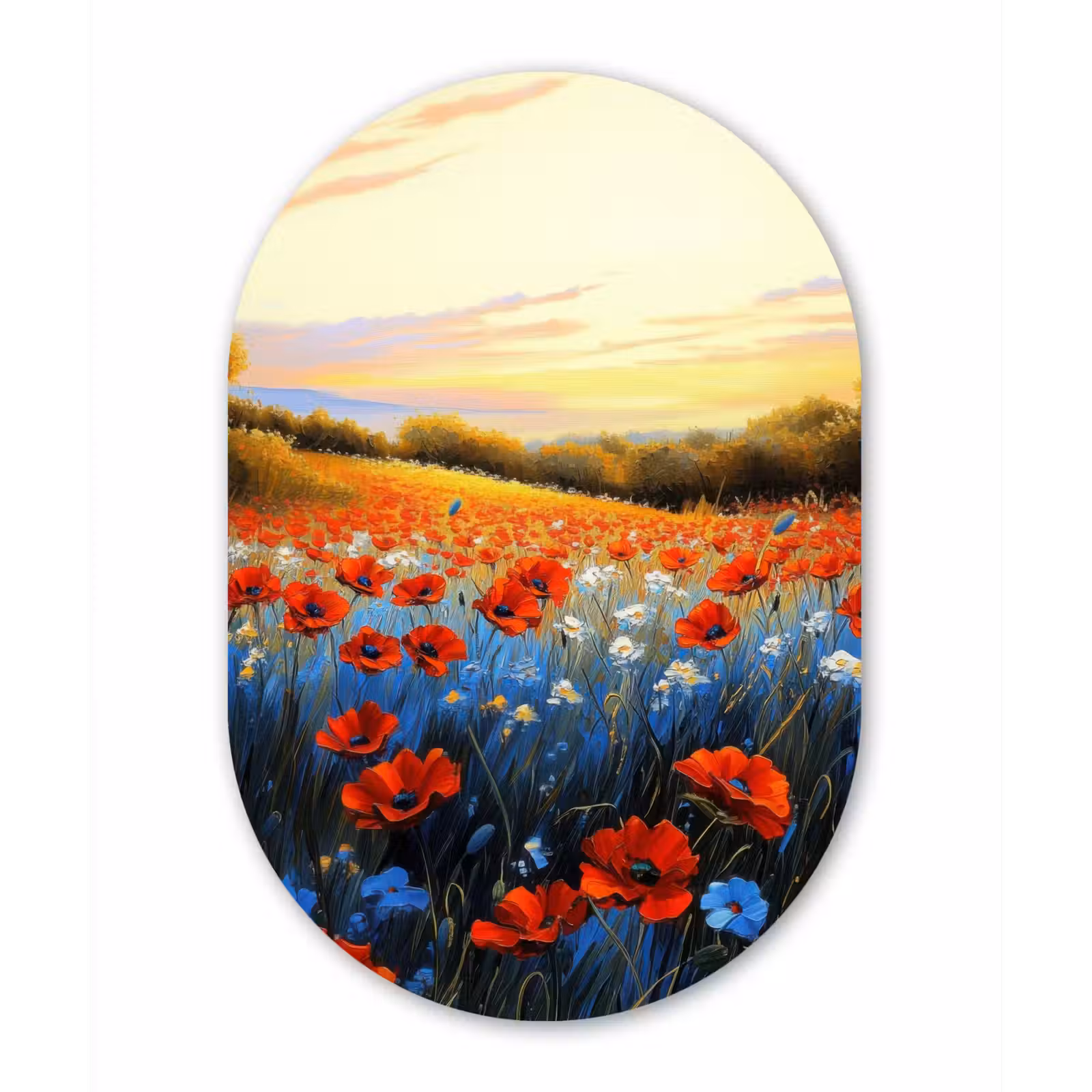 Muurovaal Glas – Klaproos - Bloemenveld - Kleurrijk — 1