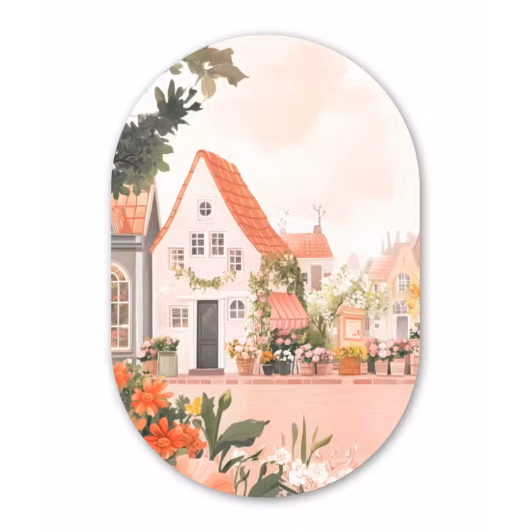 Muurovaal Glas – Bloemen - Huizen - Dorp — 1