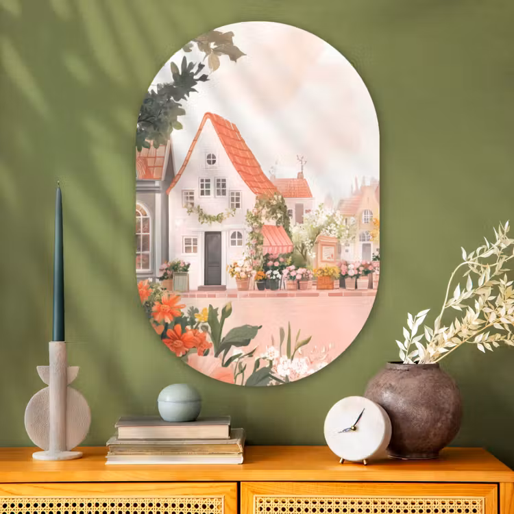 Muurovaal Glas – Bloemen - Huizen - Dorp — 2