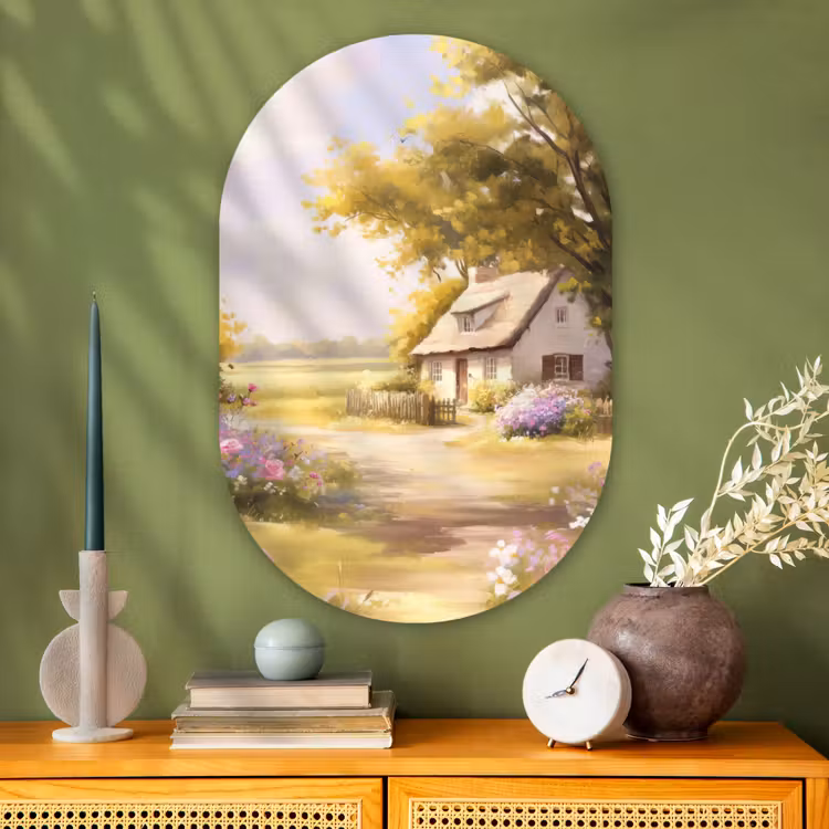 Muurovaal Glas – Huisje - Hout - Bloemen — 2
