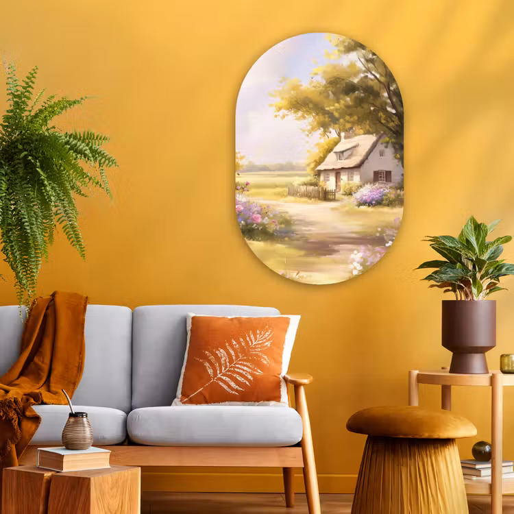 Muurovaal Glas – Huisje - Hout - Bloemen — 3