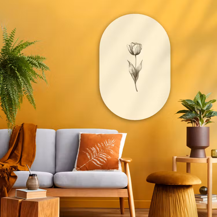 Muurovaal Glas – Illustratie - Tulp - Zwart — 3