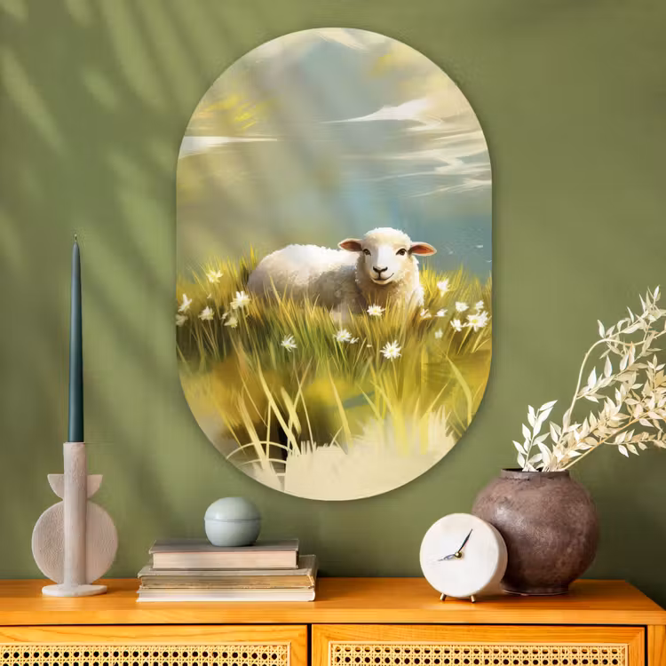 Muurovaal Glas – Schaap - Weide - Groen — 2