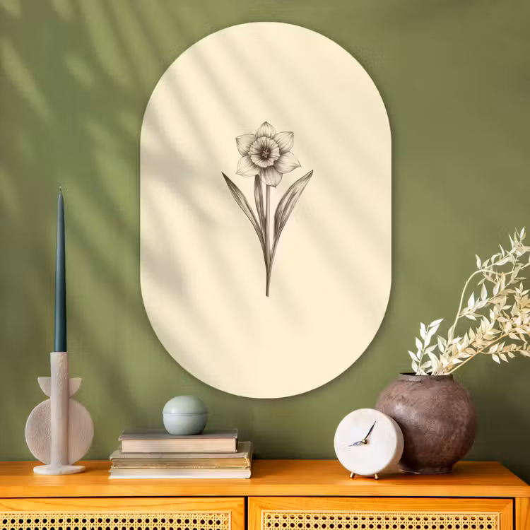 Muurovaal Glas – Zwart - Narcis - Illustratie — 2