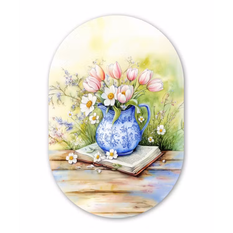 Muurovaal Glas – Vaas - Delftsblauw - Madeliefjes — 1