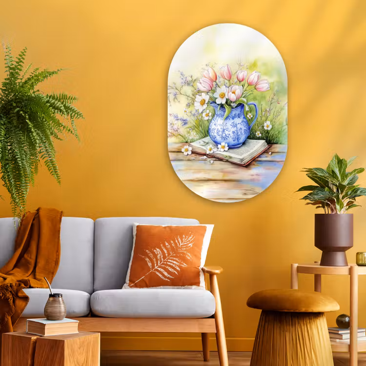 Muurovaal Glas – Vaas - Delftsblauw - Madeliefjes — 3