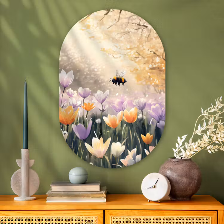 Muurovaal Glas – Viooltjes - bij - Zonlicht — 2