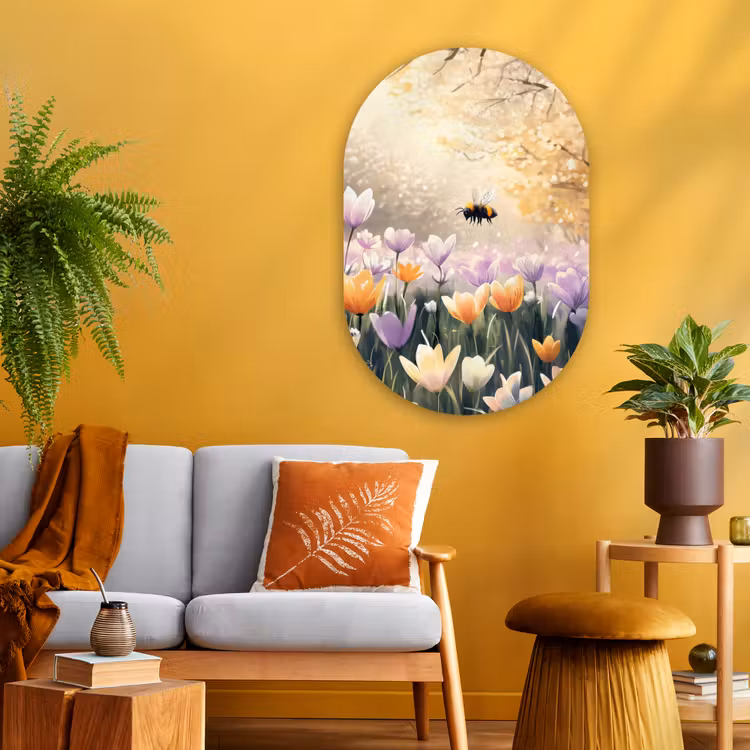 Muurovaal Glas – Viooltjes - bij - Zonlicht — 3