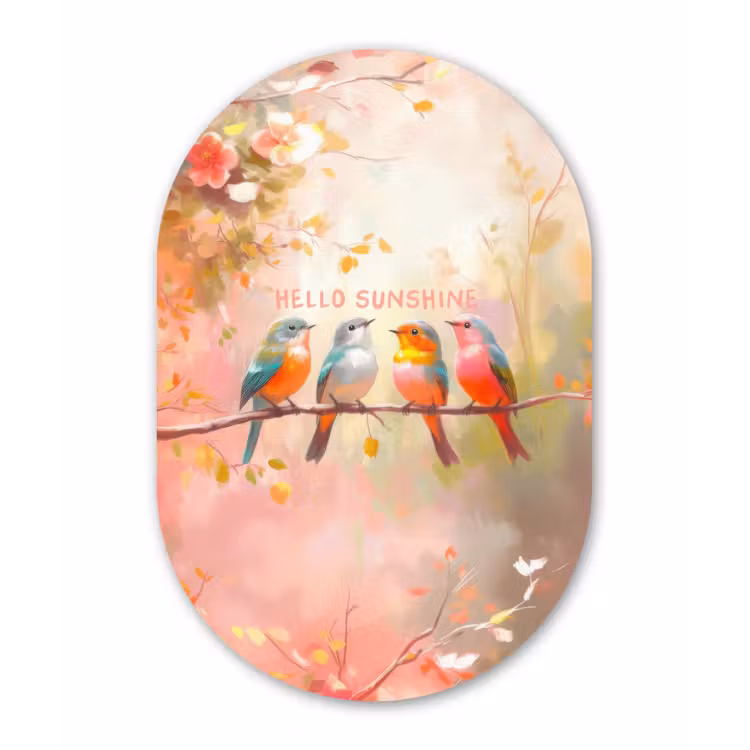 Muurovaal Glas – Vogels - Tak - Quote - Roze — 1