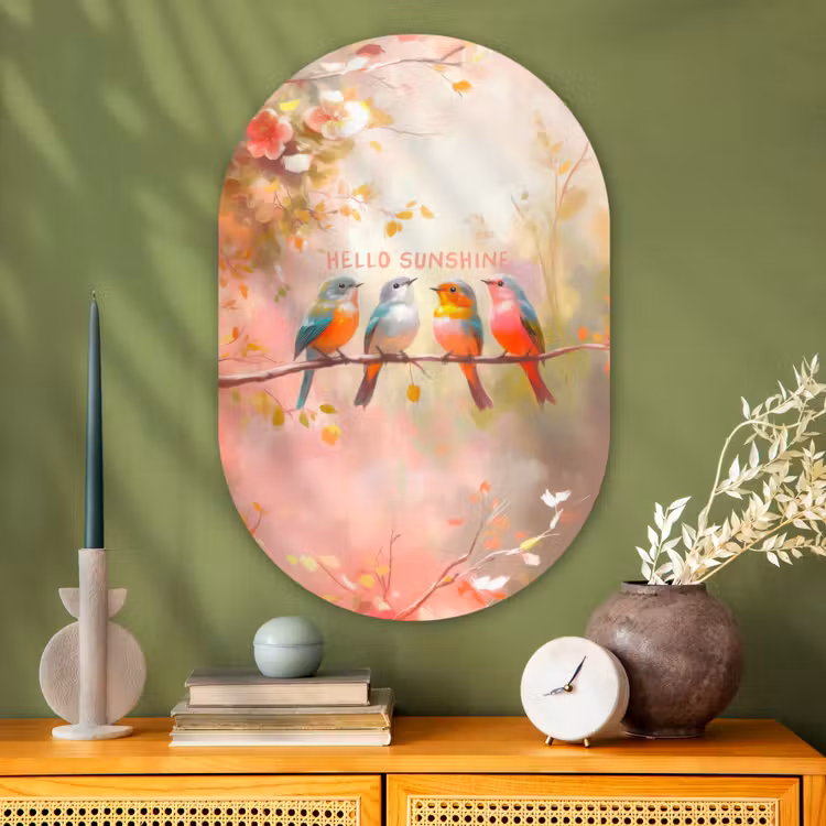 Muurovaal Glas – Vogels - Tak - Quote - Roze — 2