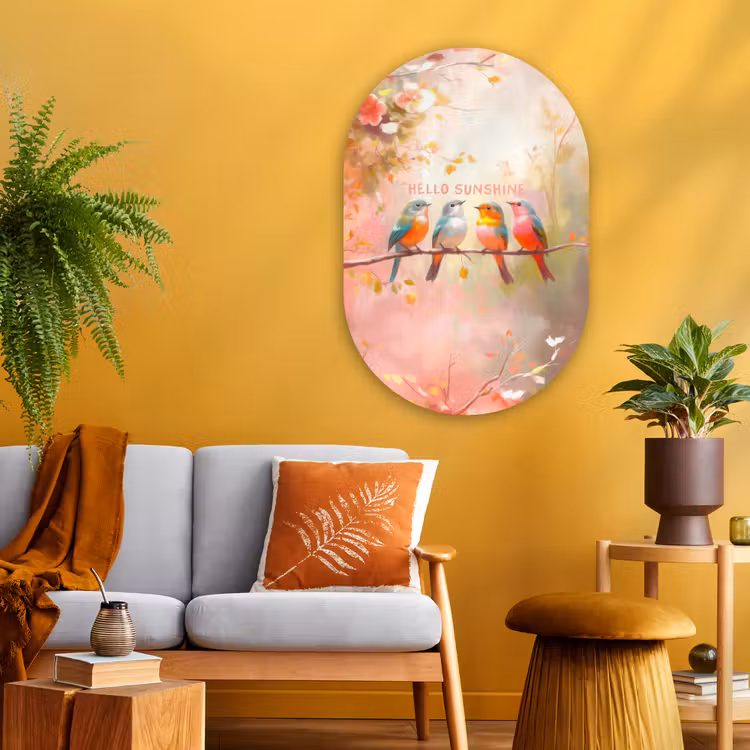 Muurovaal Glas – Vogels - Tak - Quote - Roze — 3