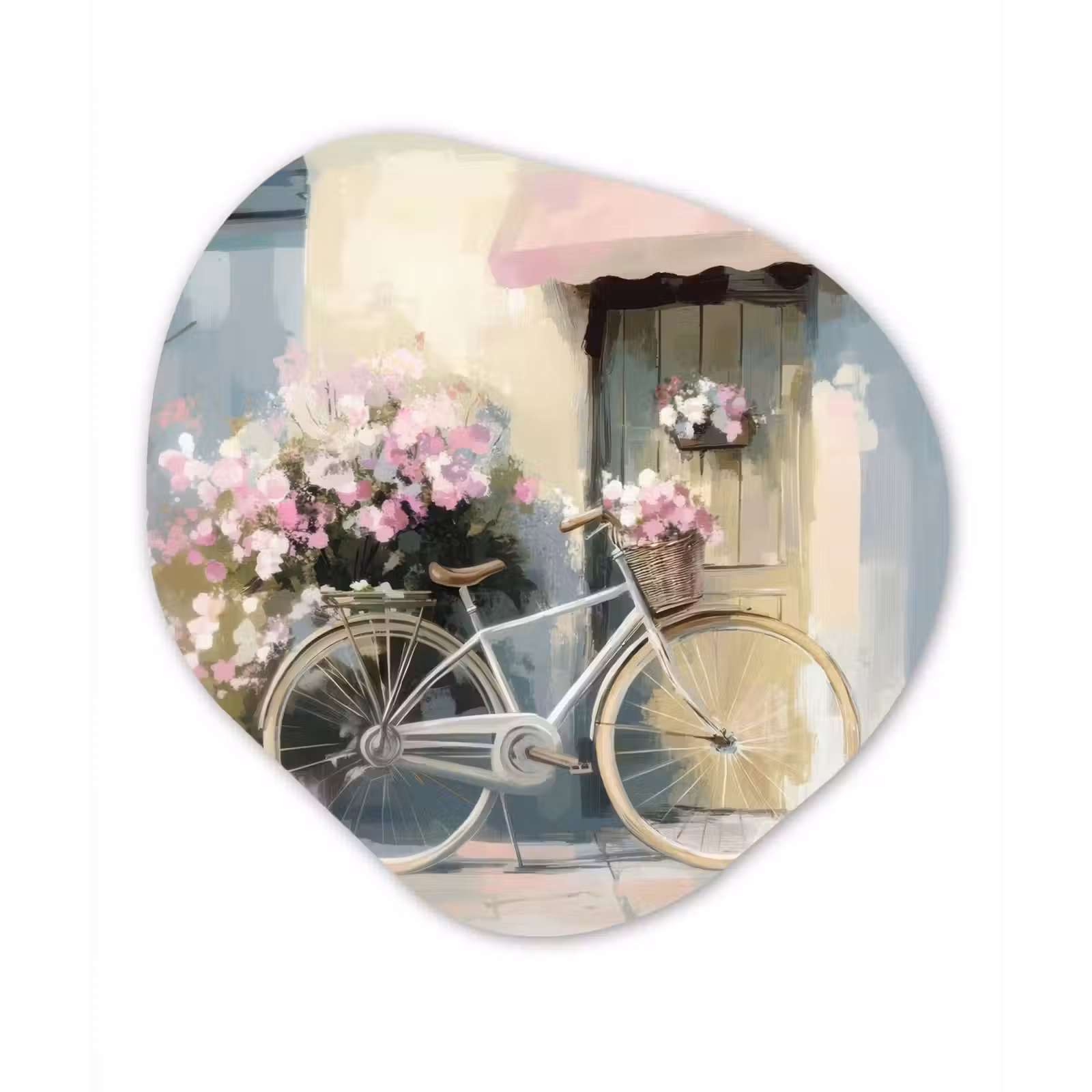 Organisch schilderij – Fiets - Pastelkleuren - Bloemen — 1